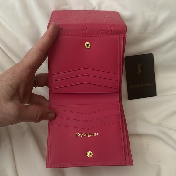 YSL New Hot Pink/Black Double snap Monogram wallet Authentic Clean - Picture 6 of 9